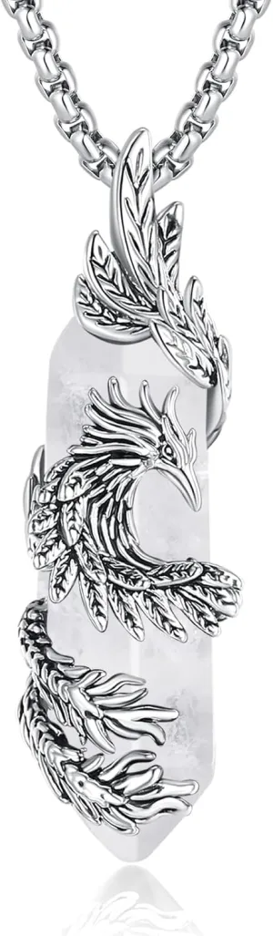 INFUSEU Elegant Phoenix Necklaces with Healing Crystal Stone for Women Men Unique Gifts, 22 2 Inch Chain