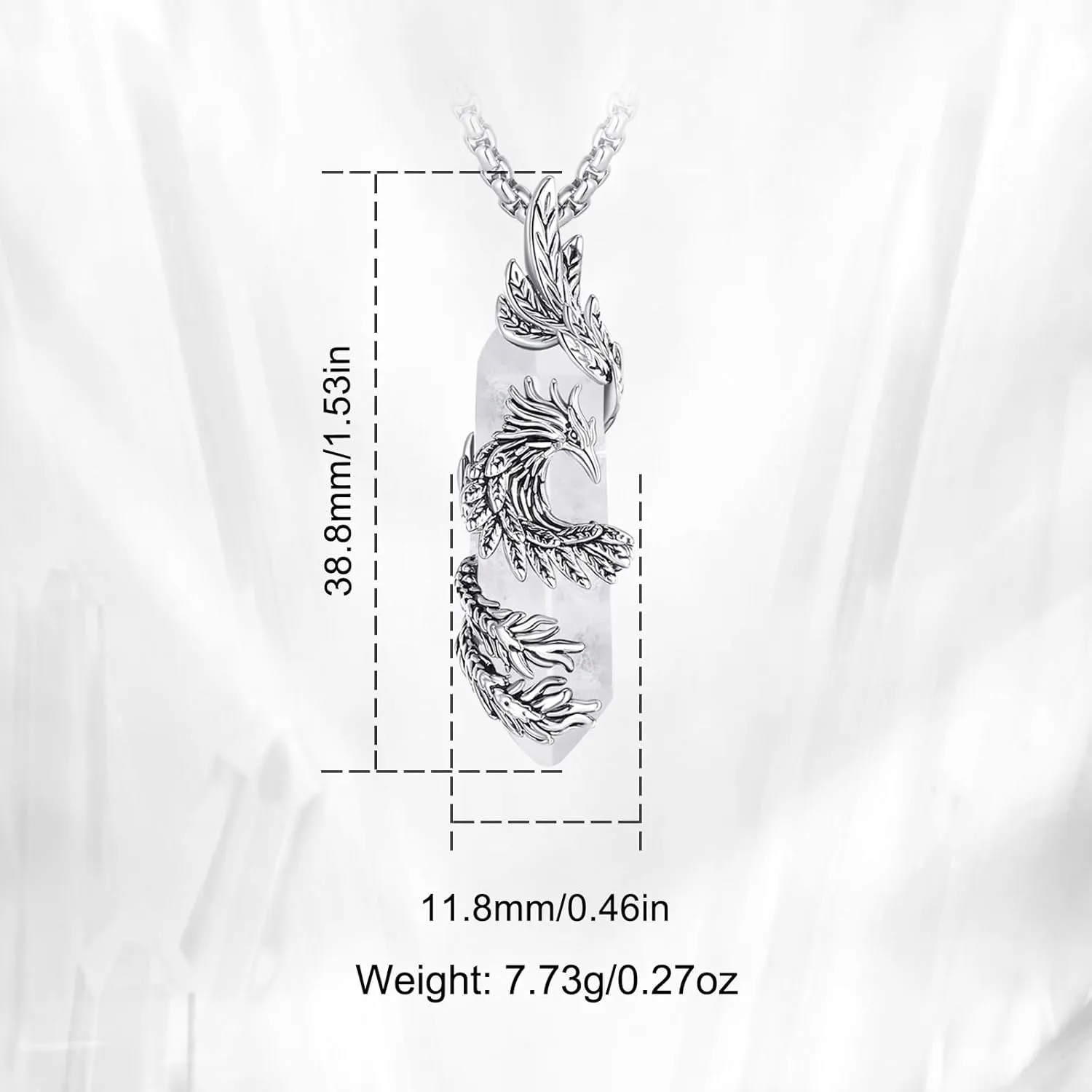INFUSEU Elegant Phoenix Necklaces with Healing Crystal Stone for Women Men Unique Gifts, 22 2 Inch Chain