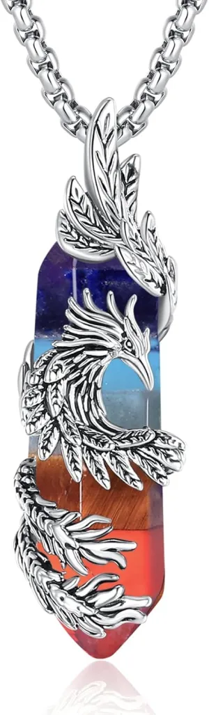 INFUSEU Elegant Phoenix Necklaces with Healing Crystal Stone for Women Men Unique Gifts, 22 2 Inch Chain