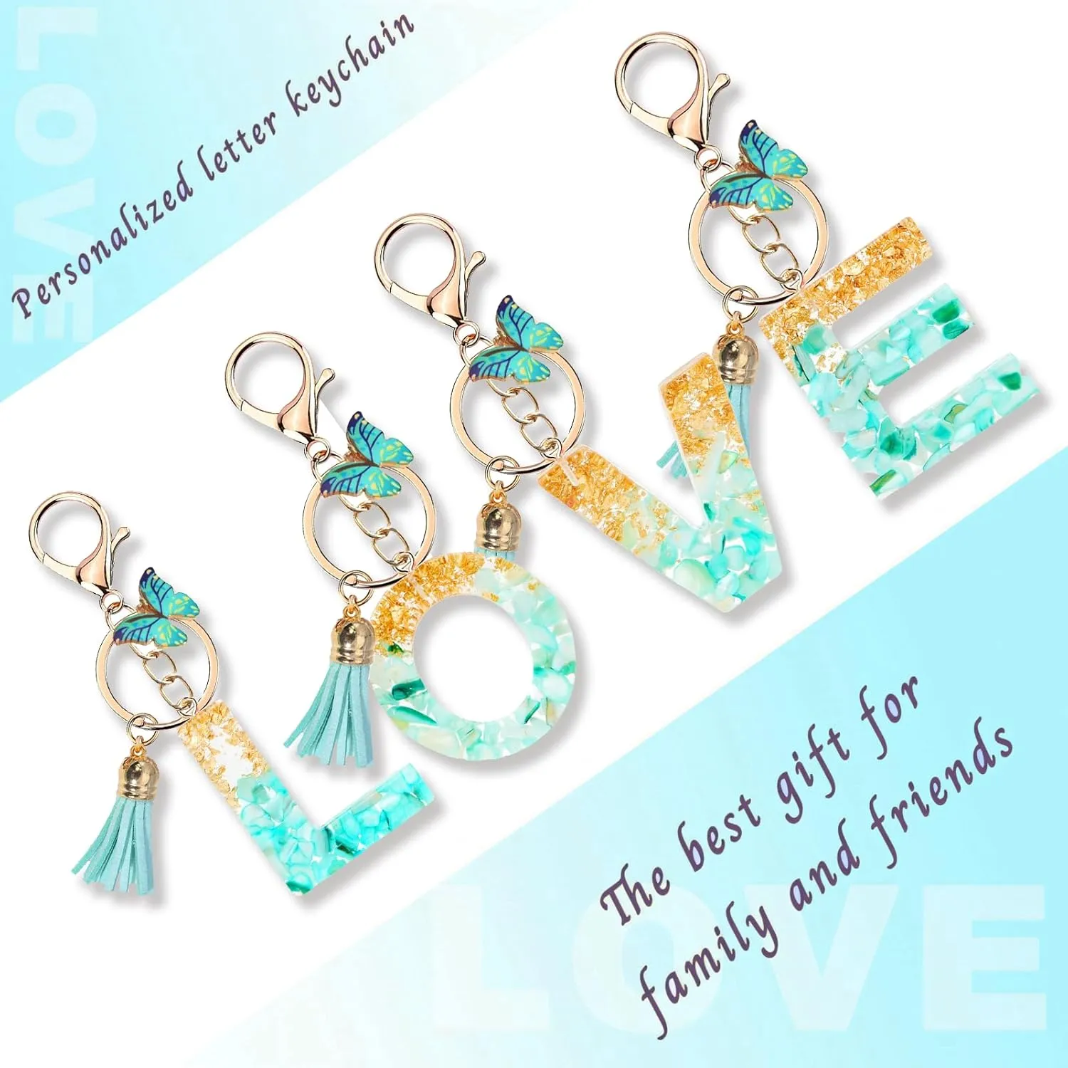 Initial Letter Keychains for Women Girls Purple Pink Keychain with Butterfly Purse Charms for Handbags Cute Tassel Keychain