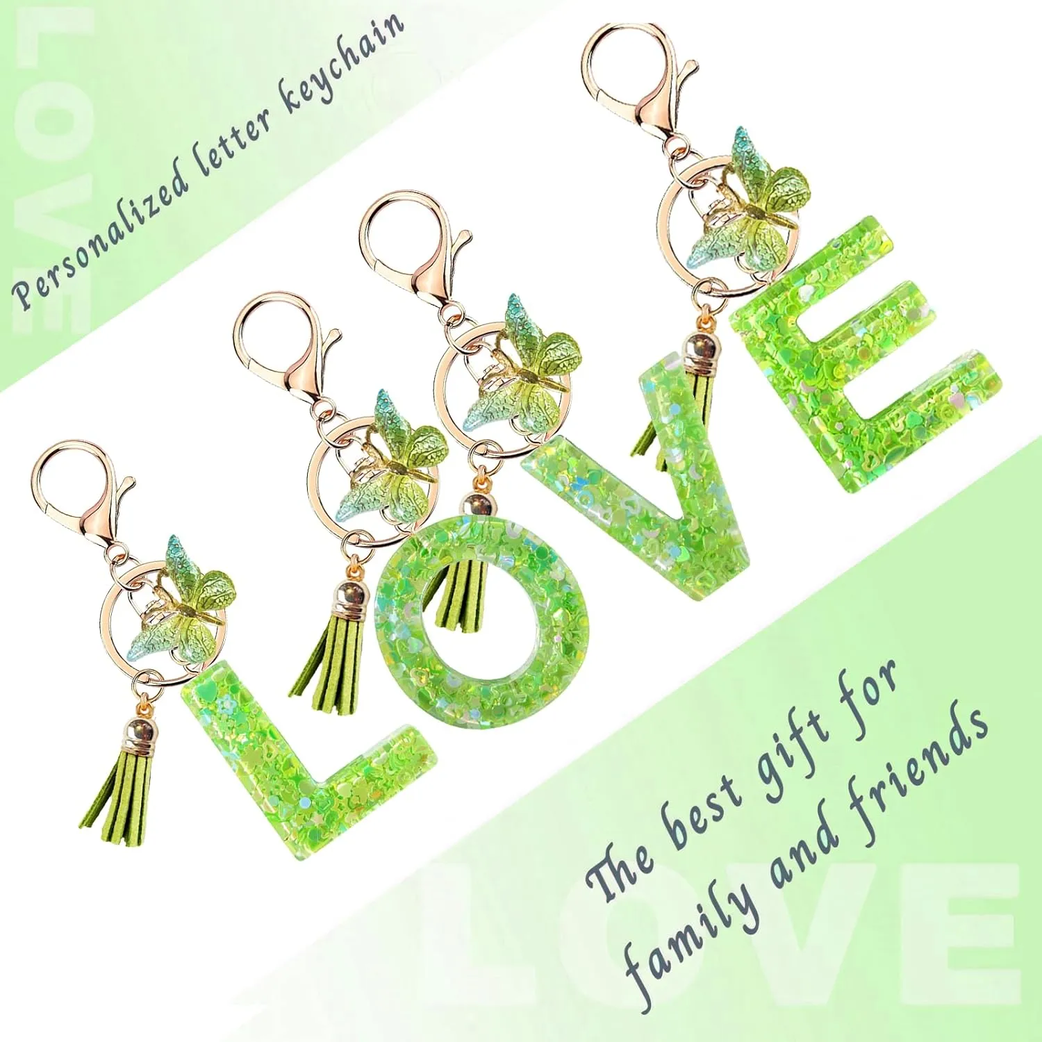 Initial Letter Keychains for Women Girls Purple Pink Keychain with Butterfly Purse Charms for Handbags Cute Tassel Keychain