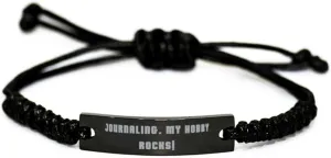 Inspire Journaling Gifts, Journaling. My Hobby Rocks!, Journaling Black Rope Bracelet From Friends, Engraved Bracelet For Friends, Friendship, Black bracelet, Gift for friend