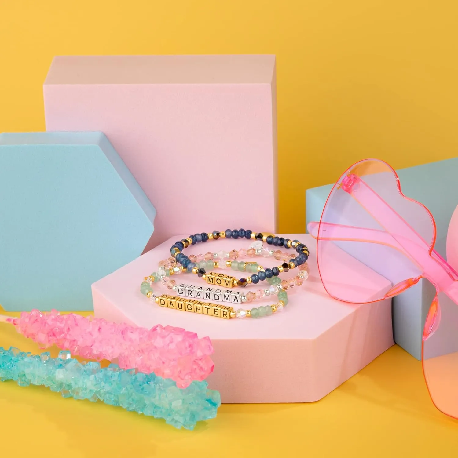 INSPIRED VOICES Family Letter Bracelets - Sister Bracelet, Grandma Bracelet, Mom Bracelet - Sister Gifts for Women