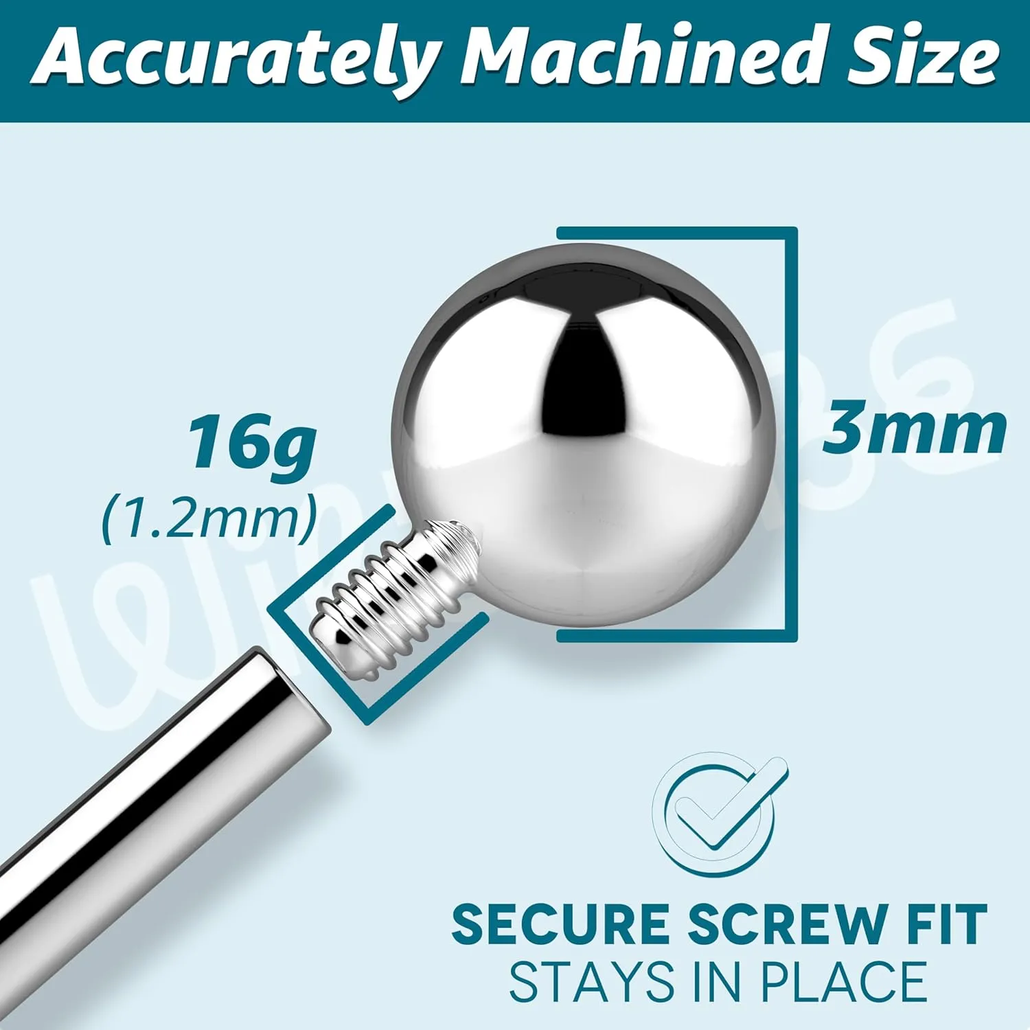 Internally Threaded Balls 16g 3mm - Various Ball Sizes For Anti Eyebrow, Ear, Cartilage, Rook, Helix, Labret Stud Lip Rings, Snake Bites, Septum Balls Jewelry Parts - Barbell Bar, Post, Circular Horseshoe Rings Replacement Balls For Piercings