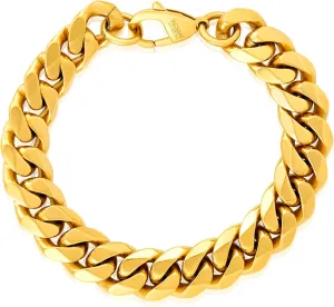 Invicta Bracelet for Men, Stainless Steel Chain Jewelry, Thick Polished Curb, 14mm, 9"