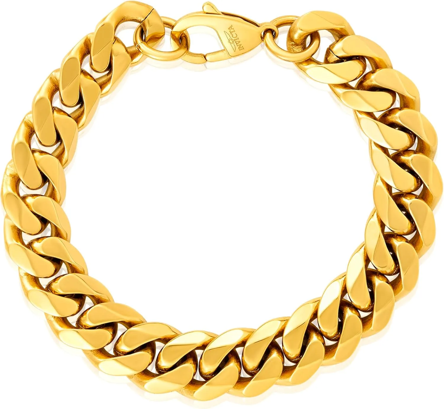 Invicta Bracelet for Men, Stainless Steel Chain Jewelry, Thick Polished Curb, 14mm, 9"