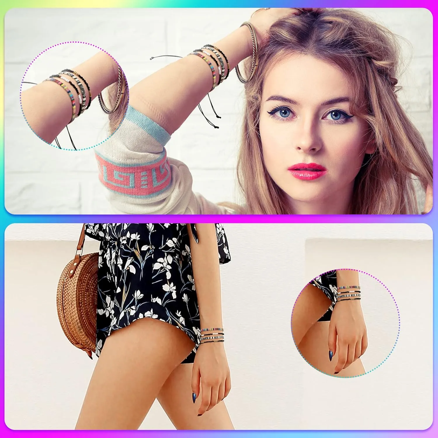Jadive 6 Pcs Boho String Bracelets Adjustable Surfer Anklets Friendship Bracelet Summer String Rope Bangle Braided Bangle Colorful Jewelry for Women Men Birthday Gift