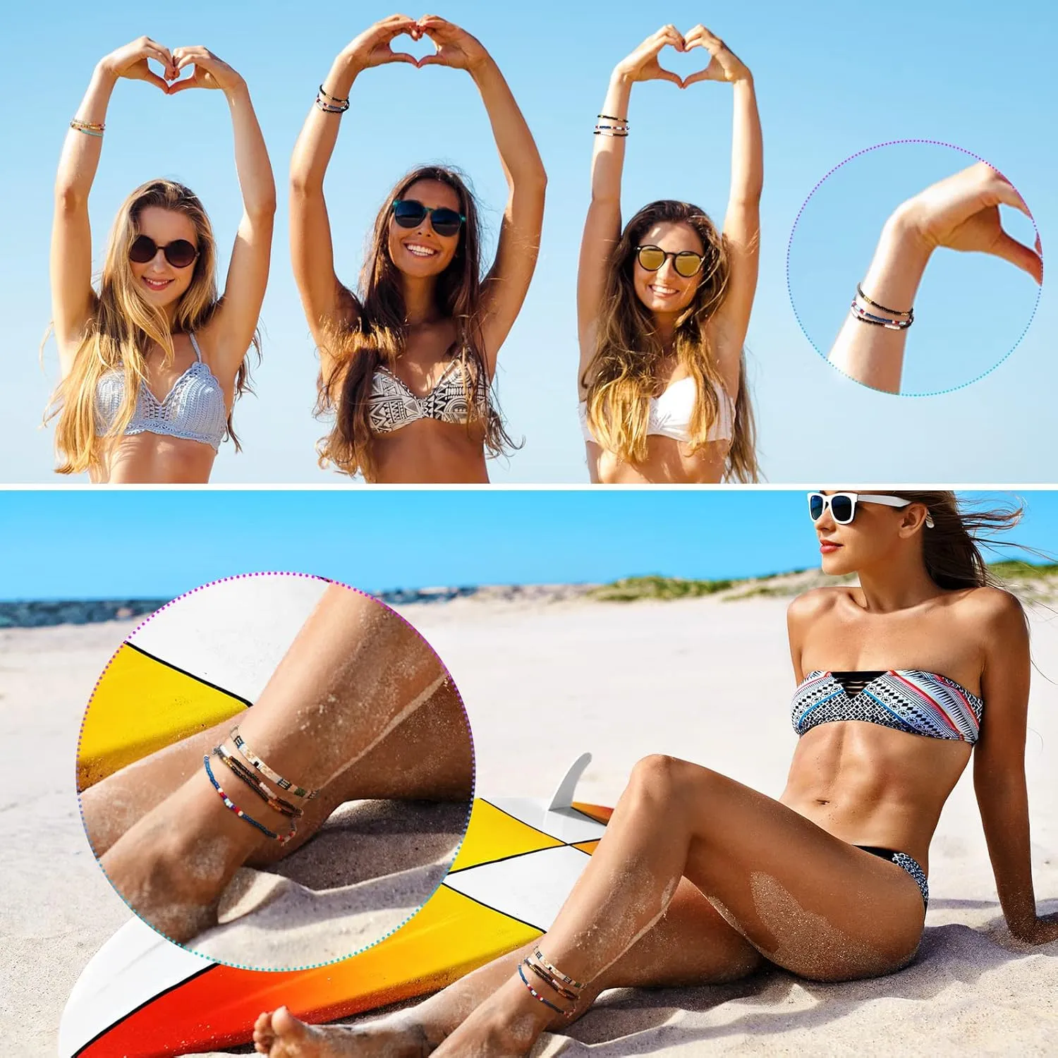 Jadive 6 Pcs Boho String Bracelets Adjustable Surfer Anklets Friendship Bracelet Summer String Rope Bangle Braided Bangle Colorful Jewelry for Women Men Birthday Gift
