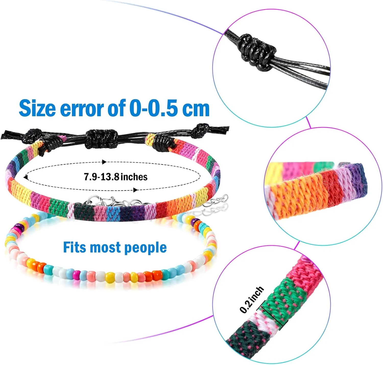 Jadive 6 Pcs Boho String Bracelets Adjustable Surfer Anklets Friendship Bracelet Summer String Rope Bangle Braided Bangle Colorful Jewelry for Women Men Birthday Gift