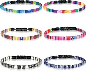 Jadive 6 Pcs Boho String Bracelets Adjustable Surfer Anklets Friendship Bracelet Summer String Rope Bangle Braided Bangle Colorful Jewelry for Women Men Birthday Gift