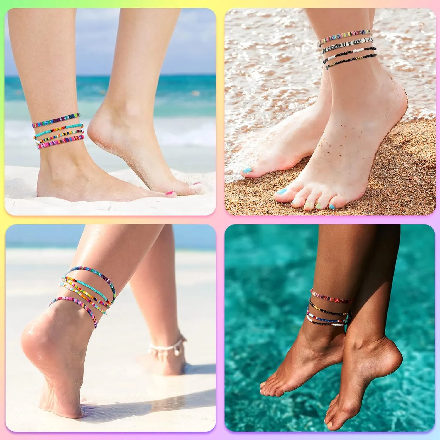 Jadive 6 Pcs Boho String Bracelets Adjustable Surfer Anklets Friendship Bracelet Summer String Rope Bangle Braided Bangle Colorful Jewelry for Women Men Birthday Gift