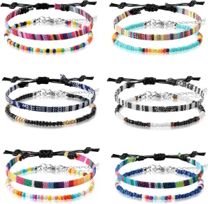 Jadive 6 Pcs Boho String Bracelets Adjustable Surfer Anklets Friendship Bracelet Summer String Rope Bangle Braided Bangle Colorful Jewelry for Women Men Birthday Gift