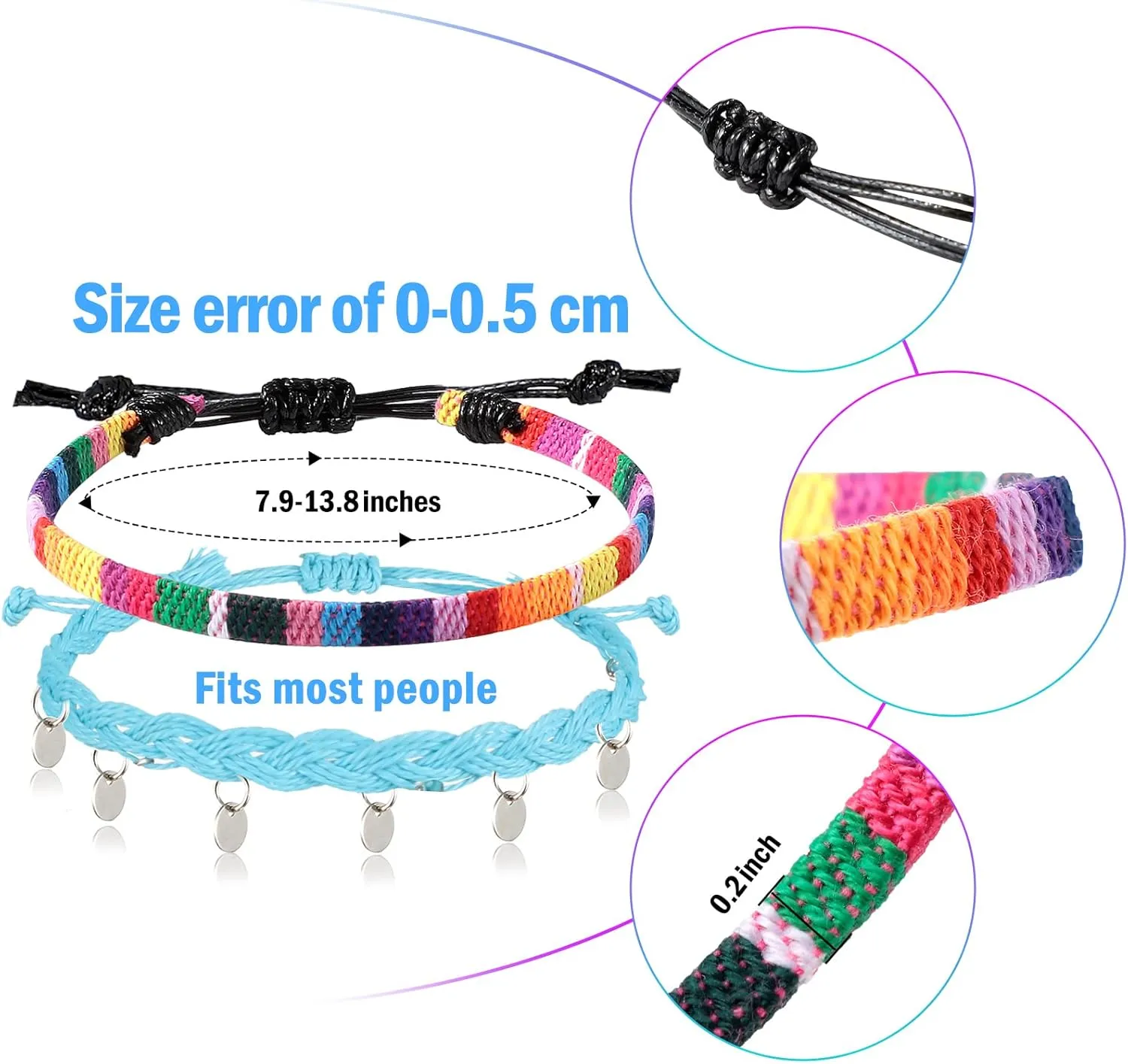 Jadive 6 Pieces Bohemia Surfer Bracelet Woven Bracelets Ankle Bracelet Adjustable Braided Bangle for Women Christmas Gift