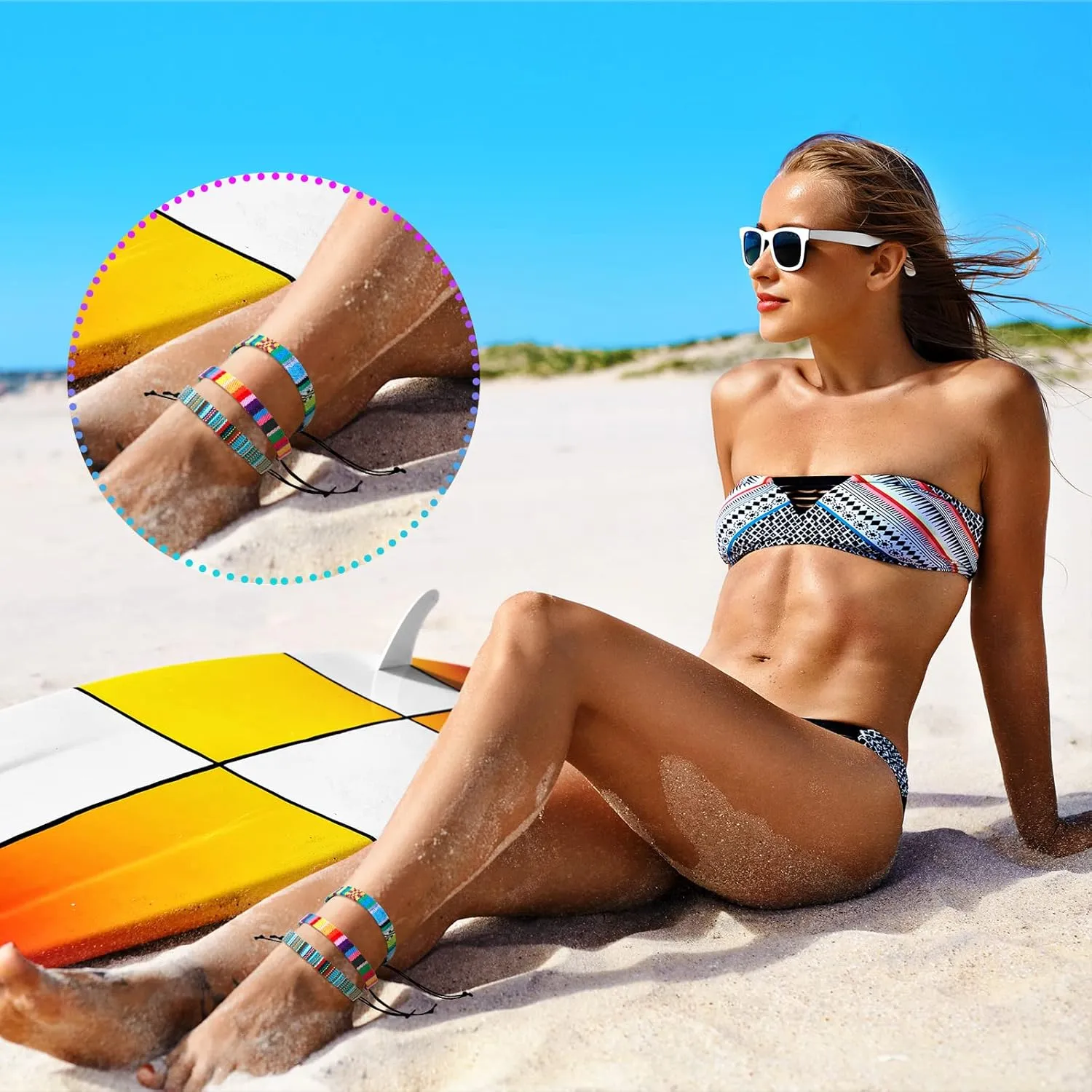 Jadive 6 Pieces Bohemia Surfer Bracelet Woven Bracelets Ankle Bracelet Adjustable Braided Bangle for Women Christmas Gift