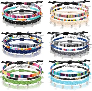 Jadive 6 Pieces Bohemia Surfer Bracelet Woven Bracelets Ankle Bracelet Adjustable Braided Bangle for Women Christmas Gift