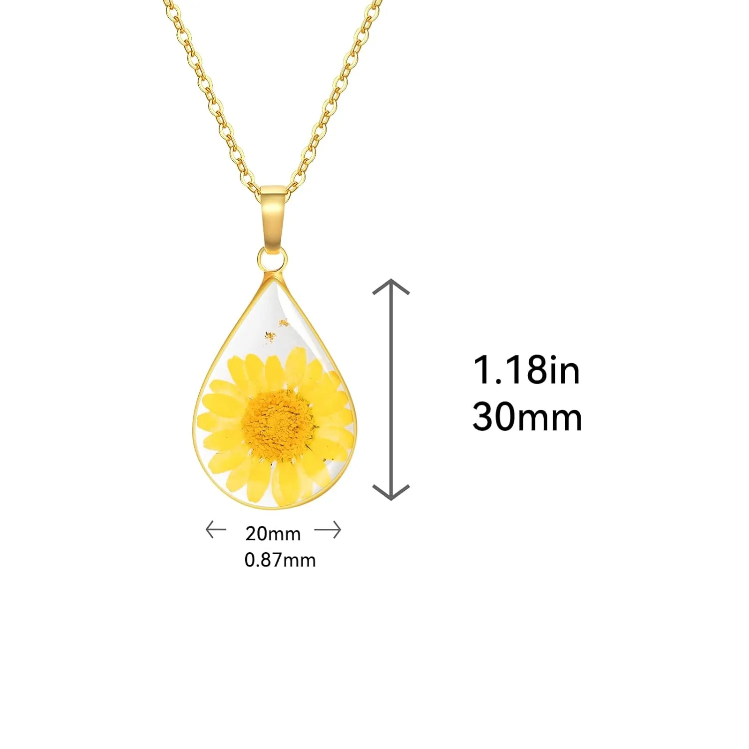 Jayden October Birth Flower Necklace for Women,Marigold Real Pressed Flower Necklace,Handmade Month Jewelry,Personalized Plant Necklace,Unique Holiday Gift,Teardrop Pendant - Gold | 18"