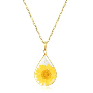 Jayden October Birth Flower Necklace for Women,Marigold Real Pressed Flower Necklace,Handmade Month Jewelry,Personalized Plant Necklace,Unique Holiday Gift,Teardrop Pendant - Gold | 18"