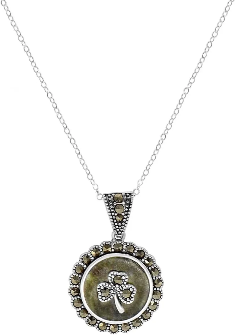 JC Walsh & Sons Irish Jewelry Vintage Trinity Knot Shamrock Sun and Moon Celtic Symbol Connemara Marble Pendant Ireland Green Stone Accessories for Women Birthday Present Gift