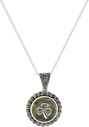 JC Walsh & Sons Irish Jewelry Vintage Trinity Knot Shamrock Sun and Moon Celtic Symbol Connemara Marble Pendant Ireland Green Stone Accessories for Women Birthday Present Gift