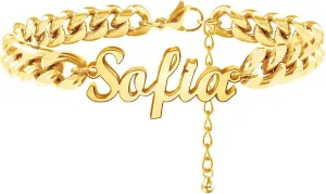 Jecivila Personalized Cuban Link Anklets for Women 18K Gold Plate Name Anklet with Initials Customized Ankle Bracelets for Women Girls 8.7??-10.7??