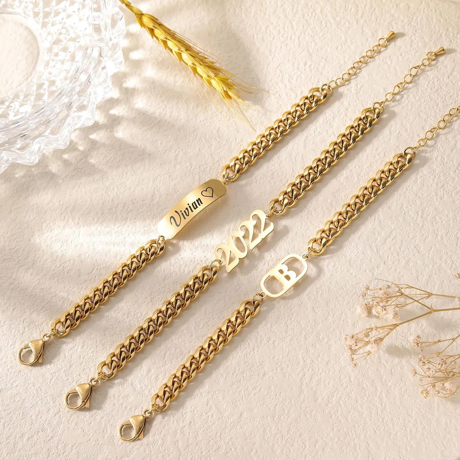 Jecivila Personalized Cuban Link Anklets for Women 18K Gold Plate Name Anklet with Initials Customized Ankle Bracelets for Women Girls 8.7??-10.7??