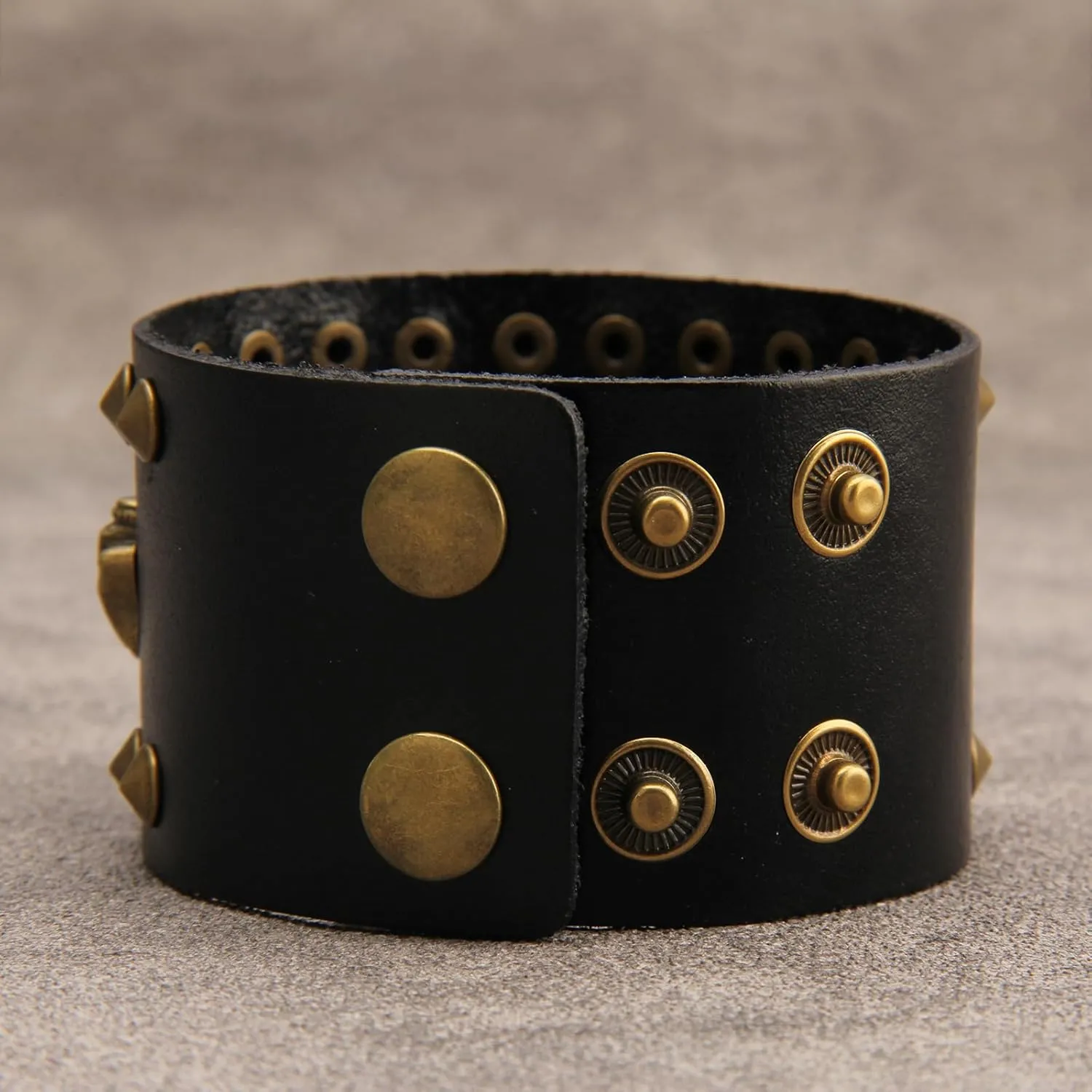 Jeilwiy Leather Cuff Bracelet for Men Wide Leather Wristband Skull Spiked Leather Bracelets Punk Studded Bracelets