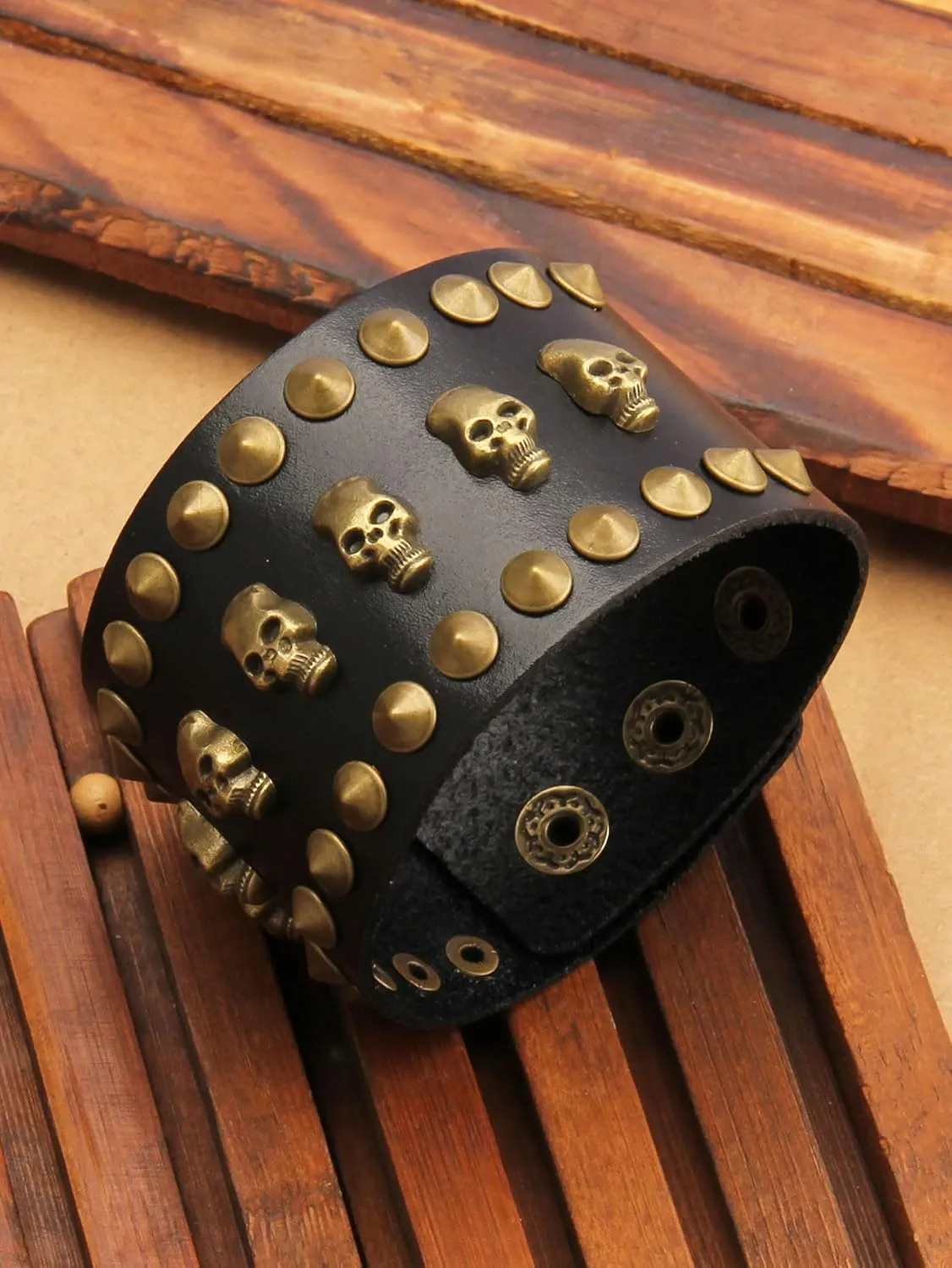 Jeilwiy Leather Cuff Bracelet for Men Wide Leather Wristband Skull Spiked Leather Bracelets Punk Studded Bracelets