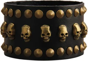 Jeilwiy Leather Cuff Bracelet for Men Wide Leather Wristband Skull Spiked Leather Bracelets Punk Studded Bracelets