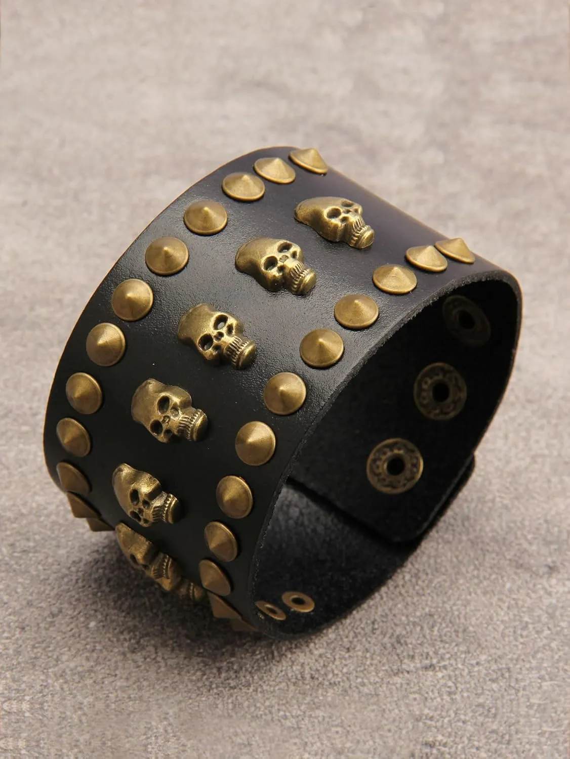 Jeilwiy Leather Cuff Bracelet for Men Wide Leather Wristband Skull Spiked Leather Bracelets Punk Studded Bracelets