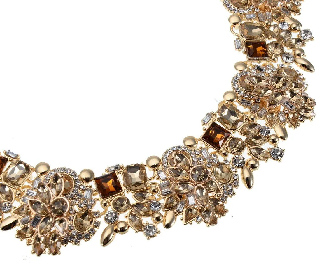Jerollin Crystal Rhinestone/Pearl Statement Chain Necklace, Vintage Choker Bib Pendant Necklace Bohemian Bling Tassel Collar Statement Necklace for Evening Party