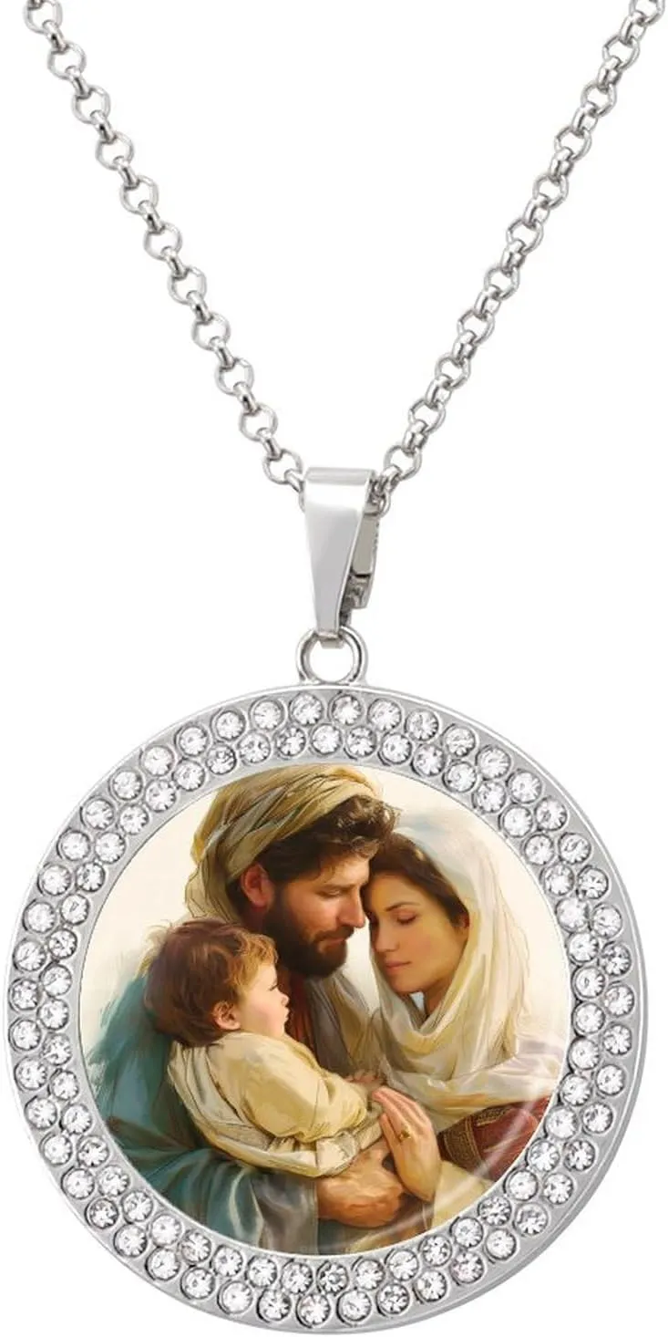 Jesus Round Pendant Necklace Silver Jewelry for Women