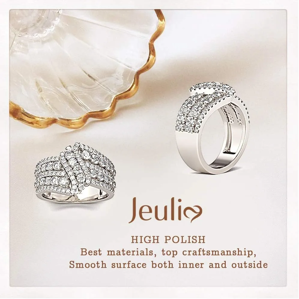 Jeulia Intertwined Crossover Rings for Women Crossover Wedding Band Sterling Silver Statement Rings Round Cut Engagement Ring Anniversary Promise Birthday Festival Gift with Jewelry Gift Box