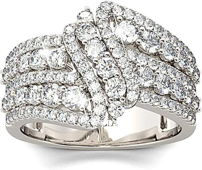 Jeulia Intertwined Crossover Rings for Women Crossover Wedding Band Sterling Silver Statement Rings Round Cut Engagement Ring Anniversary Promise Birthday Festival Gift with Jewelry Gift Box