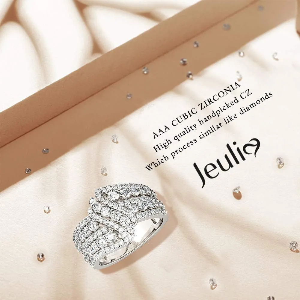 Jeulia Intertwined Crossover Rings for Women Crossover Wedding Band Sterling Silver Statement Rings Round Cut Engagement Ring Anniversary Promise Birthday Festival Gift with Jewelry Gift Box