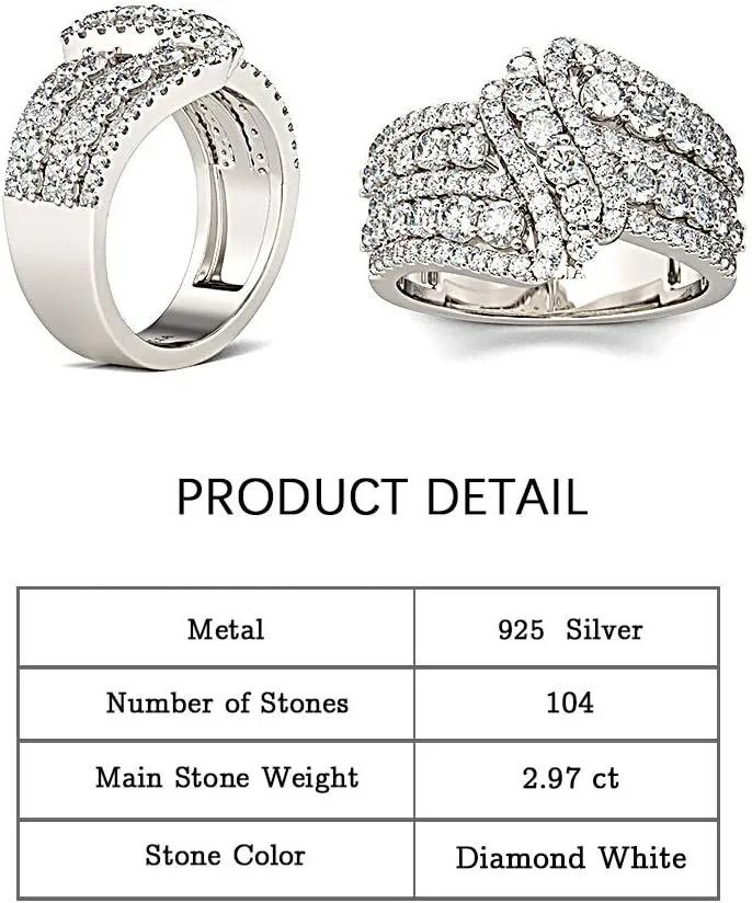Jeulia Intertwined Crossover Rings for Women Crossover Wedding Band Sterling Silver Statement Rings Round Cut Engagement Ring Anniversary Promise Birthday Festival Gift with Jewelry Gift Box