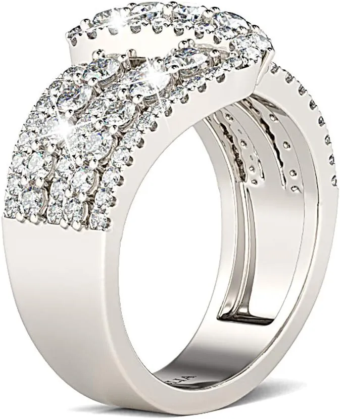 Jeulia Intertwined Crossover Rings for Women Crossover Wedding Band Sterling Silver Statement Rings Round Cut Engagement Ring Anniversary Promise Birthday Festival Gift with Jewelry Gift Box