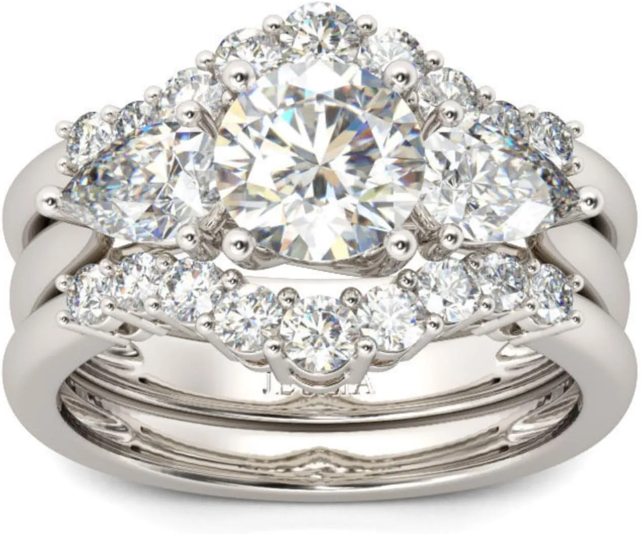 Jeulia Three Stone Round Cut Sterling Silver Ring Set for Wife Anniversary Girlfriend Birthday Gift with Beautiful Jewelry Box