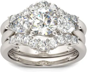 Jeulia Three Stone Round Cut Sterling Silver Ring Set for Wife Anniversary Girlfriend Birthday Gift with Beautiful Jewelry Box