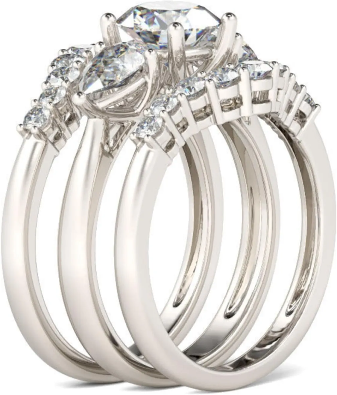 Jeulia Three Stone Round Cut Sterling Silver Ring Set for Wife Anniversary Girlfriend Birthday Gift with Beautiful Jewelry Box