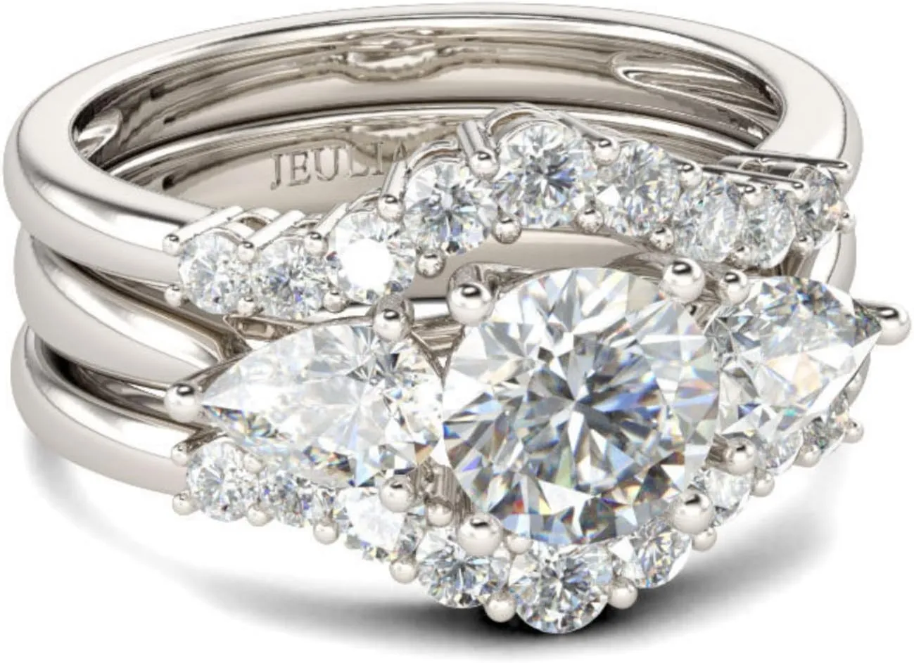 Jeulia Three Stone Round Cut Sterling Silver Ring Set for Wife Anniversary Girlfriend Birthday Gift with Beautiful Jewelry Box
