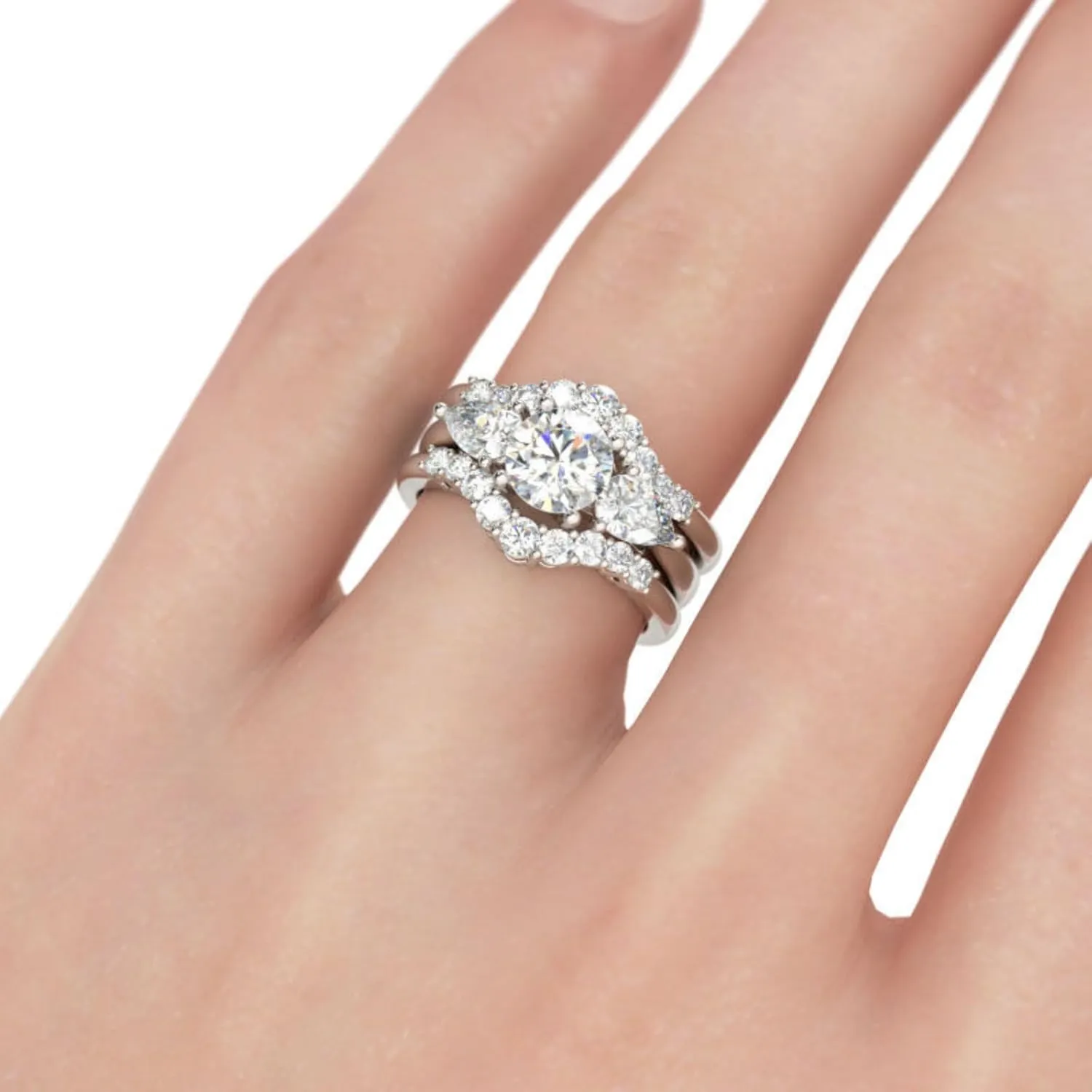 Jeulia Three Stone Round Cut Sterling Silver Ring Set for Wife Anniversary Girlfriend Birthday Gift with Beautiful Jewelry Box