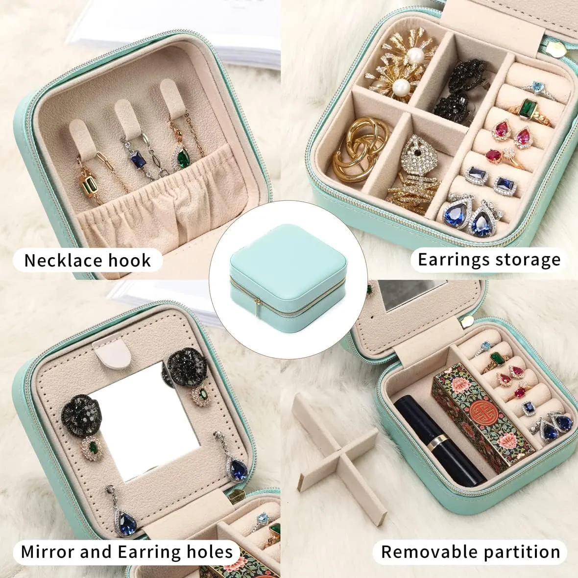 Jewelry Case with Mirror, Small Travel Jewelry Organizer, Portable Mini Storage Box for Rings, Earrings, Necklaces, Gift for Mom, Girl, Daughter, Bridesmaids, Mother's Day Gift (Orange-4packs)