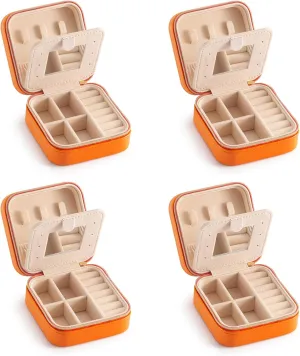 Jewelry Case with Mirror, Small Travel Jewelry Organizer, Portable Mini Storage Box for Rings, Earrings, Necklaces, Gift for Mom, Girl, Daughter, Bridesmaids, Mother's Day Gift (Orange-4packs)