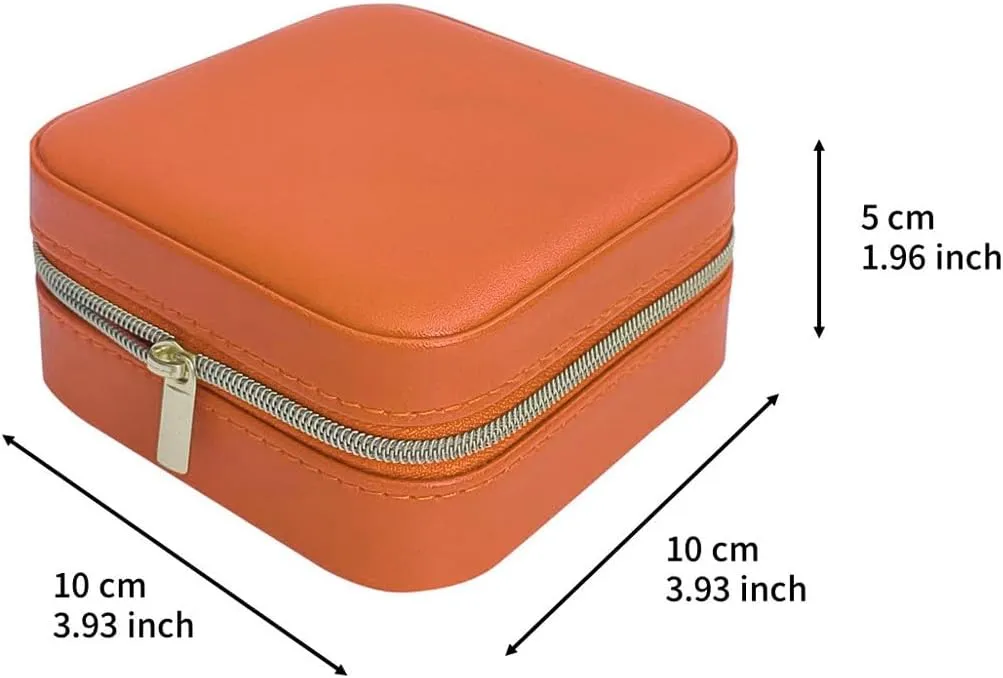 Jewelry Case with Mirror, Small Travel Jewelry Organizer, Portable Mini Storage Box for Rings, Earrings, Necklaces, Gift for Mom, Girl, Daughter, Bridesmaids, Mother's Day Gift (Orange-4packs)