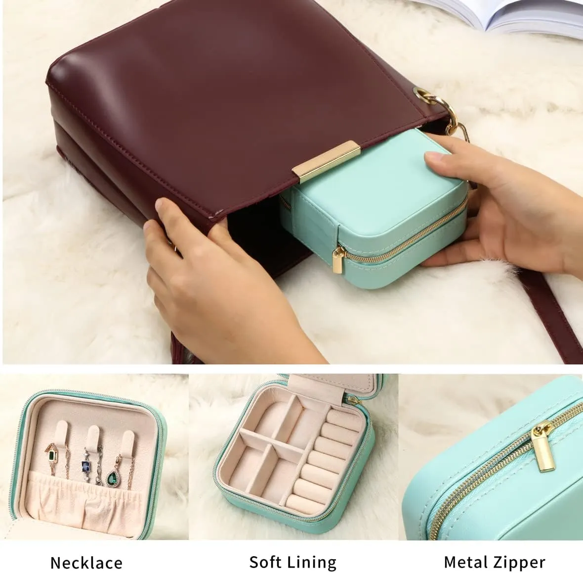 Jewelry Case with Mirror, Small Travel Jewelry Organizer, Portable Mini Storage Box for Rings, Earrings, Necklaces, Gift for Mom, Girl, Daughter, Bridesmaids, Mother's Day Gift (Orange-4packs)
