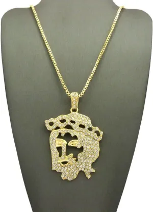 Jewelry For Hip Hop Iced Unique Jesus Face Pendant & 24" Box, Cuban, Rope Chain Necklace Style-2345908-6084