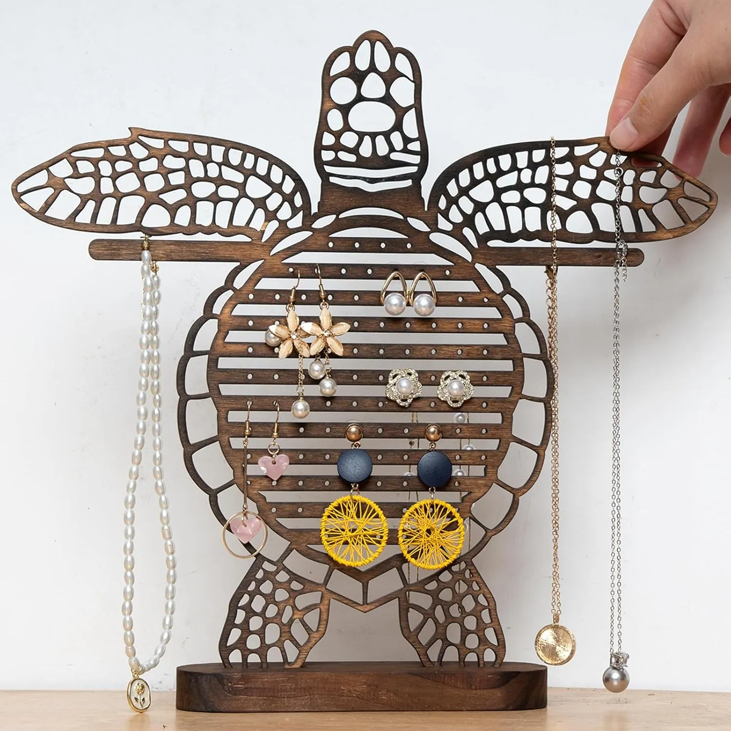 Jewelry Organizer Stand Display - Unique Turtle Design for Earrings, Necklaces, and Bracelets - Wall Mountable - Great Gift Idea - Cute Home Decor