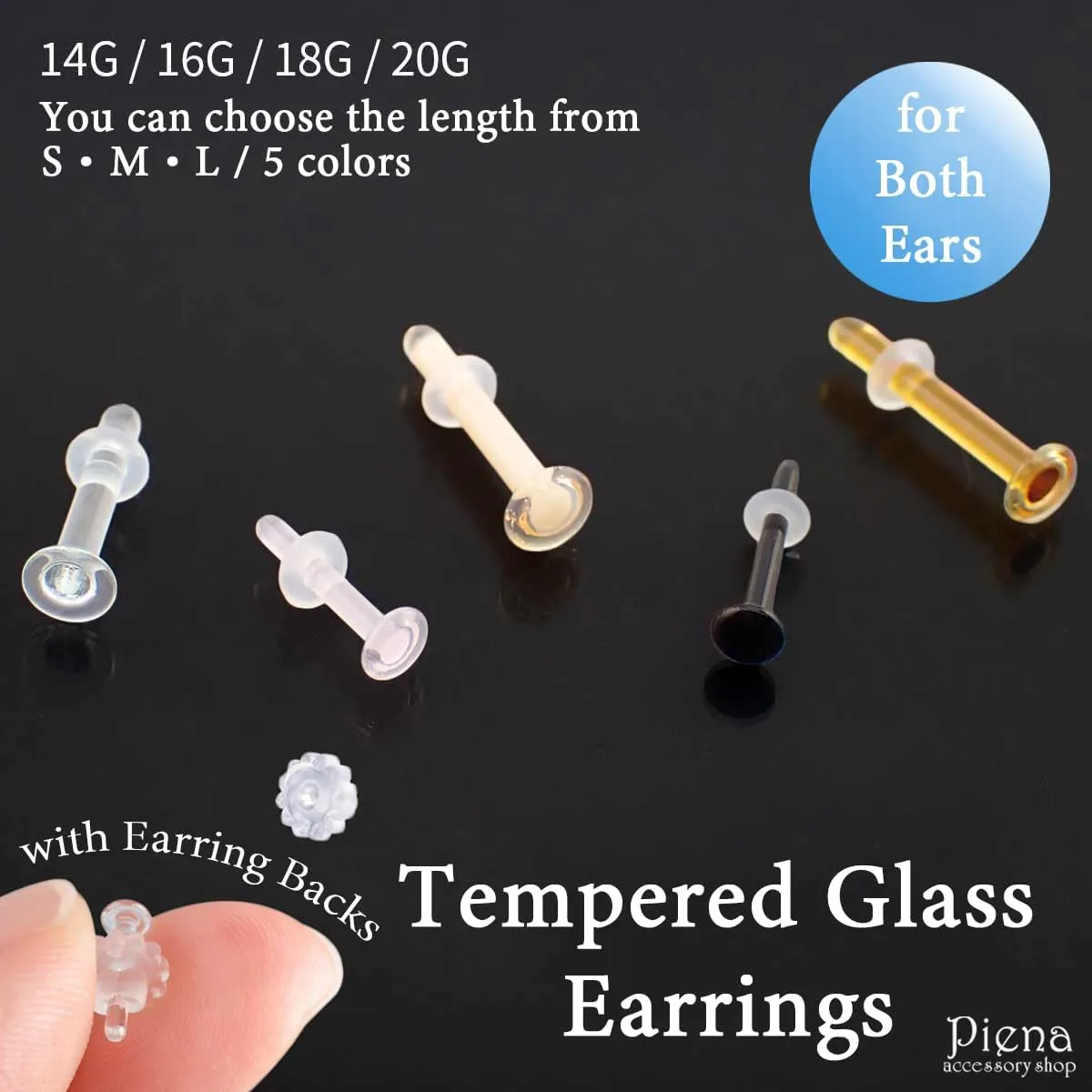 Jewelry Stud Earring for Women Tempered Glass Hypoallergenic Transparent Retainer Invisible Body Piercing for First Scecond Earrings School Workplace Office 16G Gold