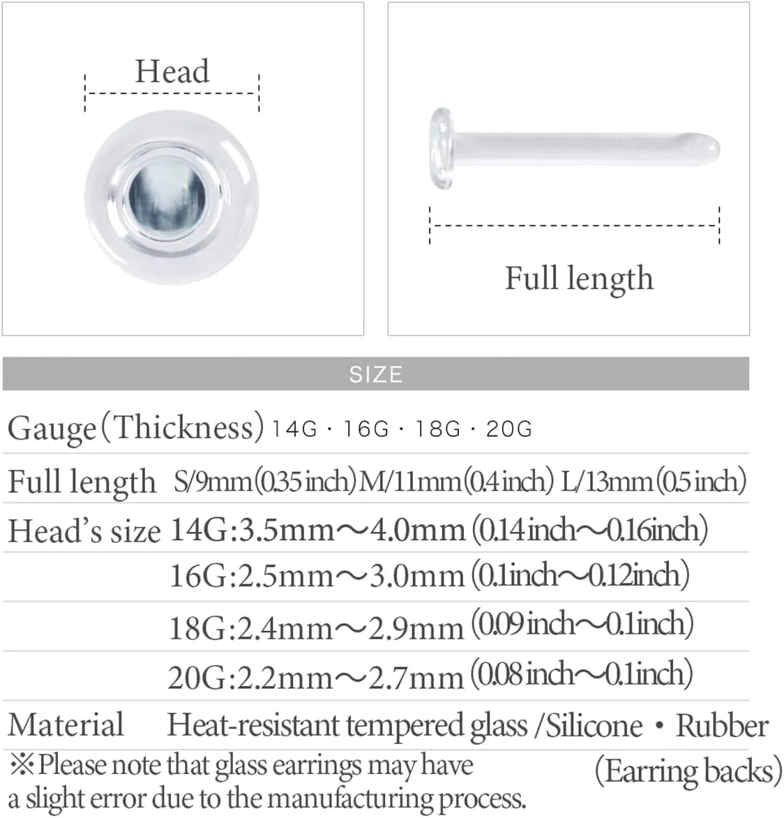 Jewelry Stud Earring for Women Tempered Glass Hypoallergenic Transparent Retainer Invisible Body Piercing for First Scecond Earrings School Workplace Office 16G Gold