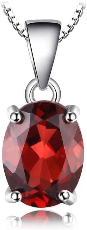 JewelryPalace Natural Gemstone Garnet Peridot Amethyst Citrine Blue Topaz Birthstone Solitaire Pendant Necklace Jewelry Set, 14k Gold Plated 925 Sterling Silver Necklaces for Women, 18 Inch Box chain